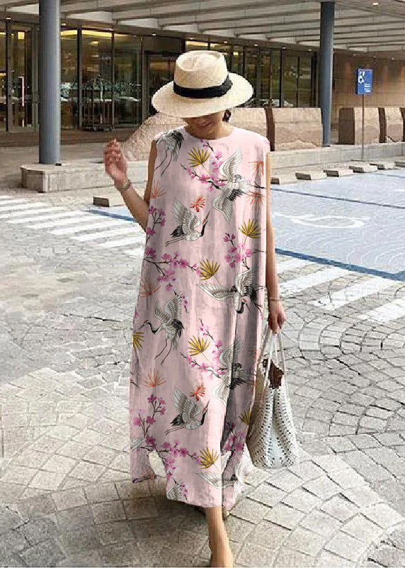 Robe Maxi Bohème En Lin Coton Avec Fente Latérale Imprimé Floral Blanc Pour Femme Confort Quotidien