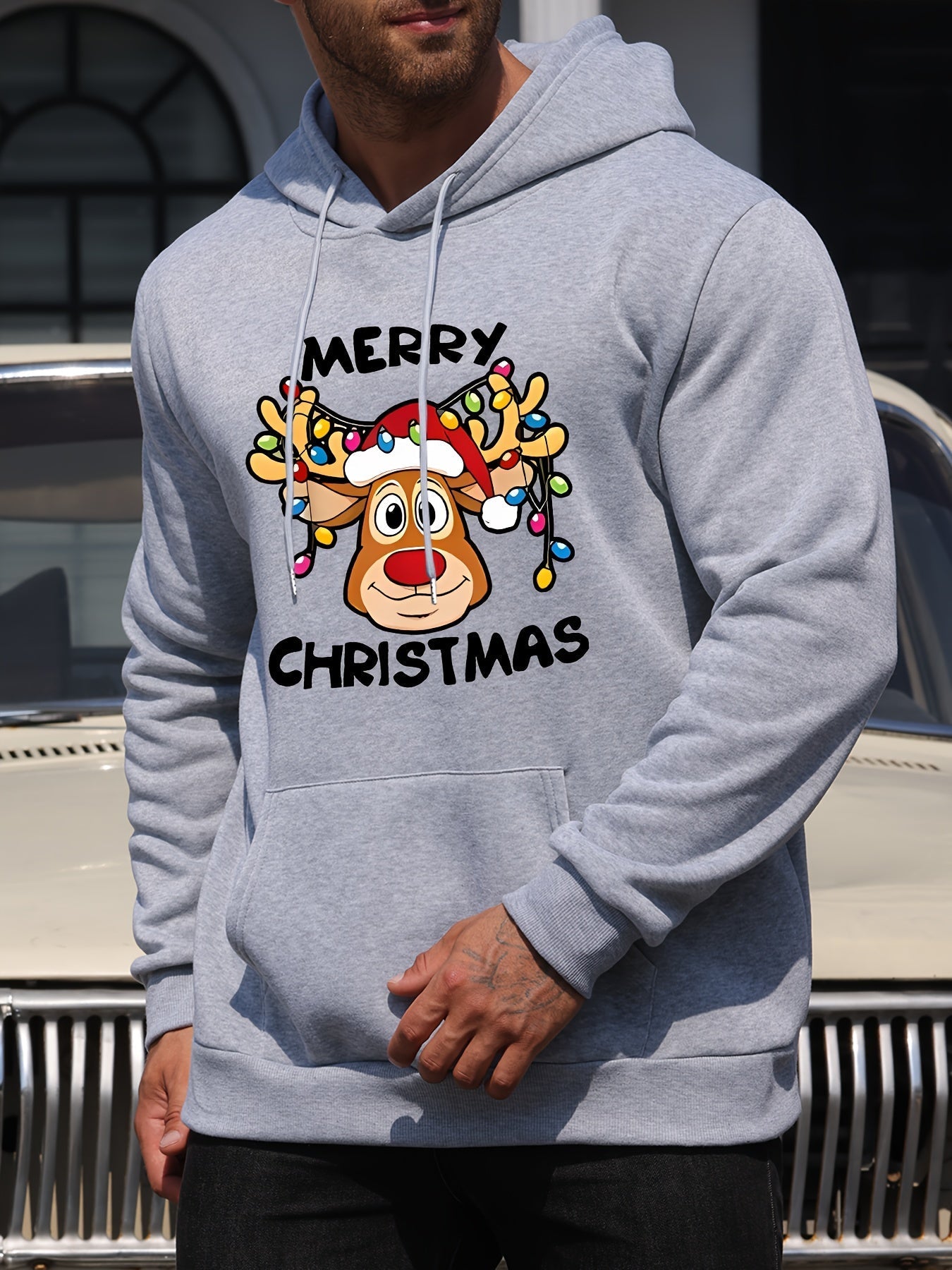 Amawinc | Weihnachtskapuzenpullover mit Rentierdruck Polyester Frohe Weihnachten Design