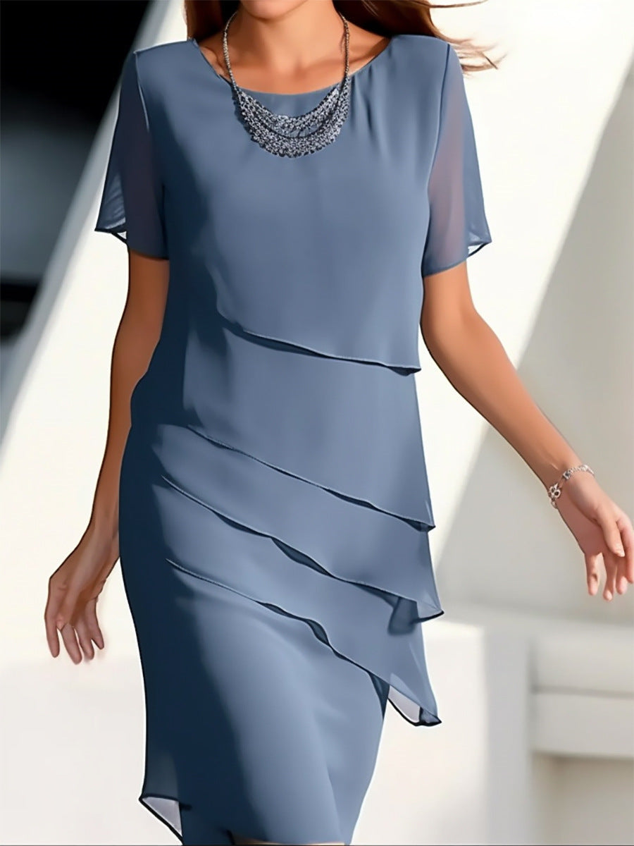 Chiffon Damenkleid von Fudus mit Patchwork und Rundhalsausschnitt