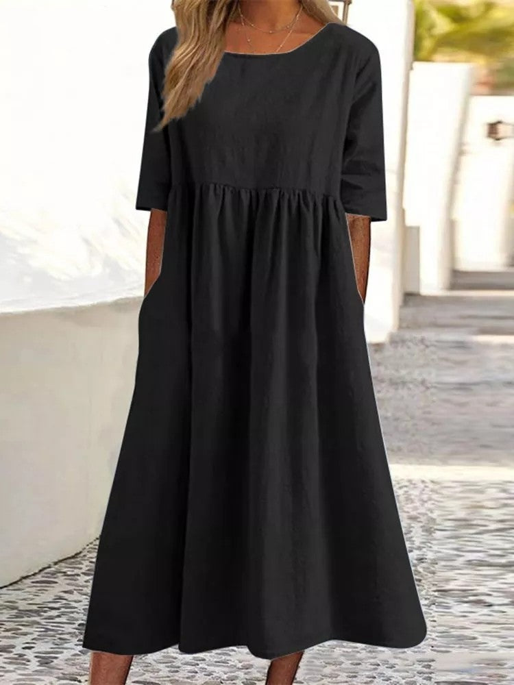 Baumwollleinen Kleid für Damen von Fudus mit Taschen