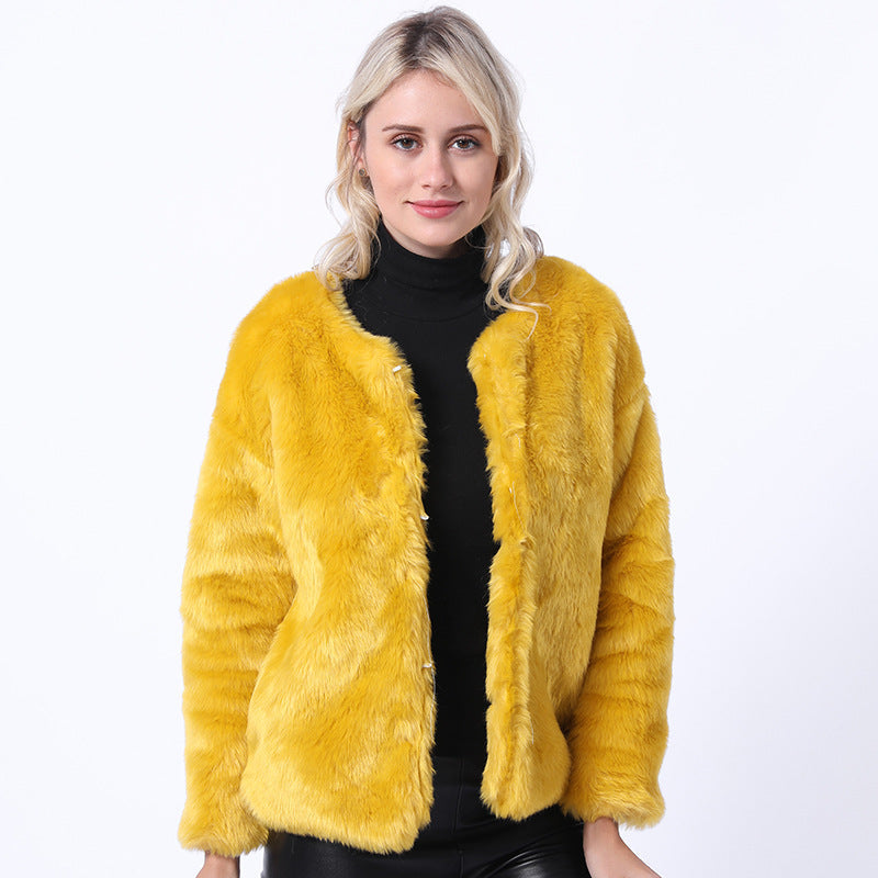 Damen Kurze Kunstpelzjacke mit modernem Schnitt und breit geschnittenen Ärmeln Amawinc