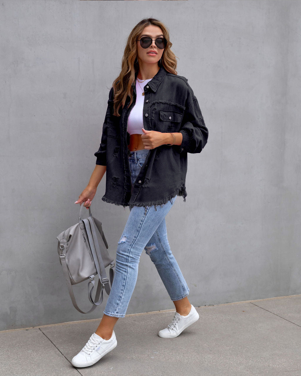Damen Denimjacke im Lamella-Stil