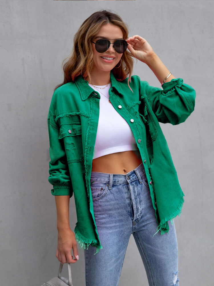 Damen Denimjacke im Lamella-Stil