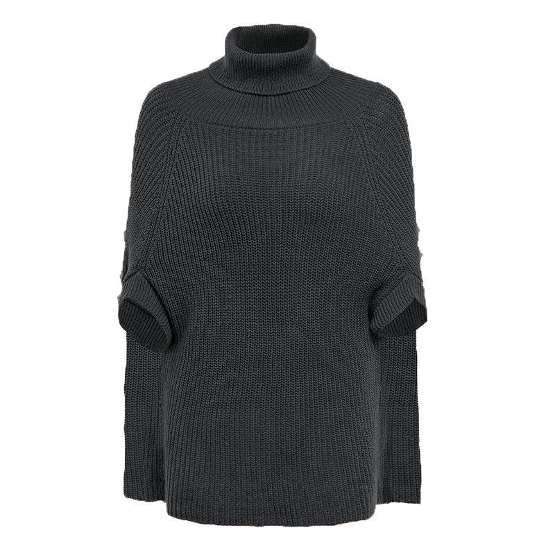 Damen modischer Strickpullover mit hochstehendem Kragen und exklusivem Häkelmuster Amawinc
