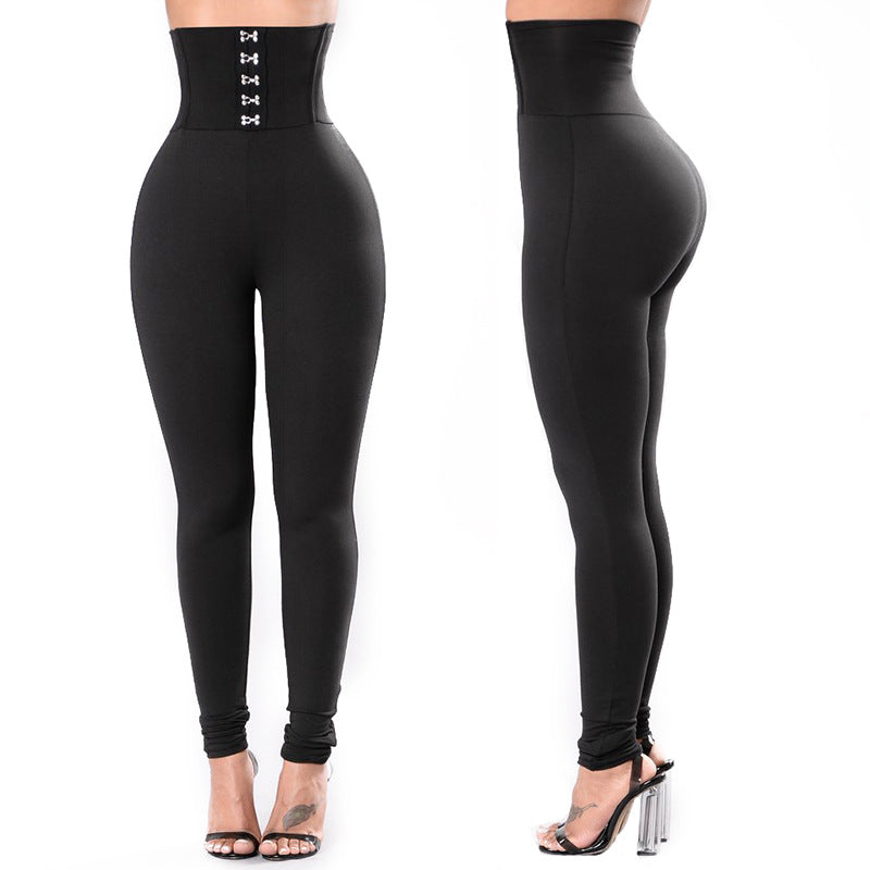 Damen Hochtaillierte Leggings mit dekorativem Knopfdesign Amawinc