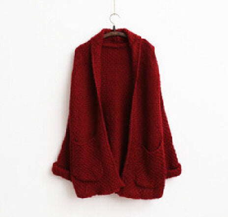 Damen grober Strick-Cardigan mit offenen Ärmeln und praktischen Taschen Amawinc