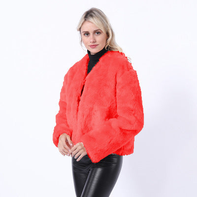 Damen Kurze Kunstpelzjacke mit modernem Schnitt und breit geschnittenen Ärmeln Amawinc