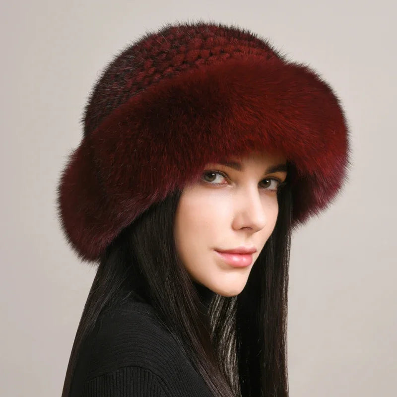 Chapeau En Fourrure Isabella Avec Couronne Ronde Et Bordure En Fourrure Solide Pour Lhiver