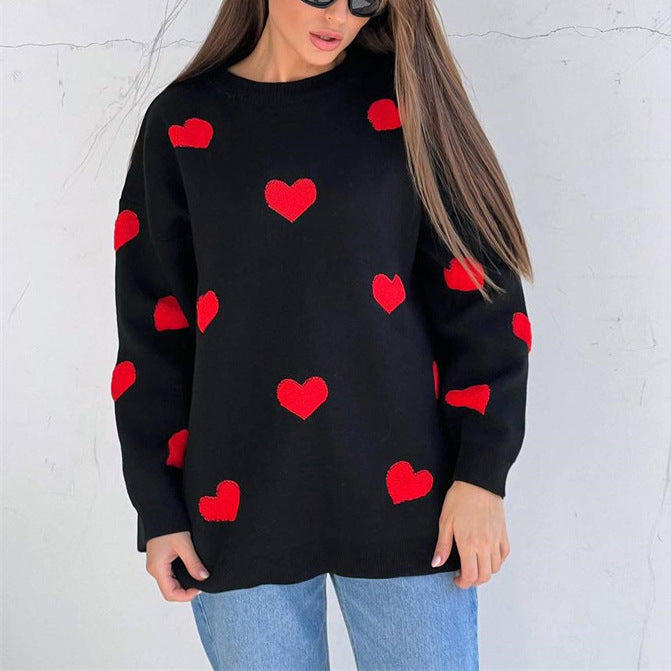 Pull Tricot Femme Oversize Motif Coeur Manche Longue Décontracté Amawinc Nordisk Flair