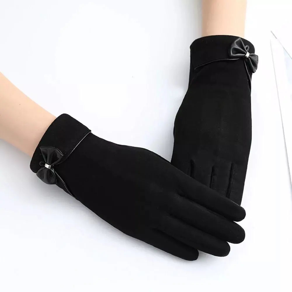 Gants Tactiles Hiver Courts Avec Nœud Déco Et Design À Doigts Séparés Pour Plus De Souplesse Écran Tactile
