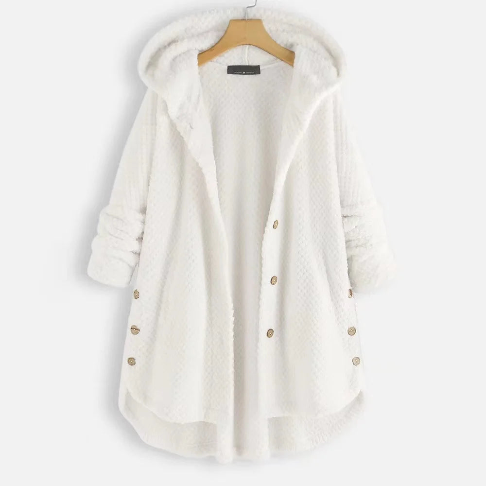 Veste Polaire Oversize À Capuche Nordique Avec Boutons Et Poches Frontales Confortables