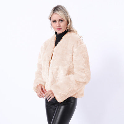 Damen Kurze Kunstpelzjacke mit modernem Schnitt und breit geschnittenen Ärmeln Amawinc