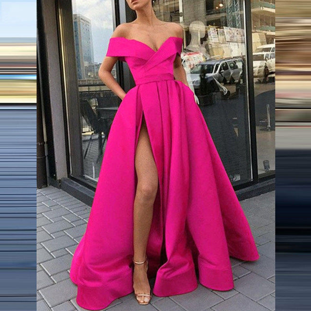 Fudus Satin Kleid mit tiefem V-Ausschnitt, mehrfarbig und glamourös