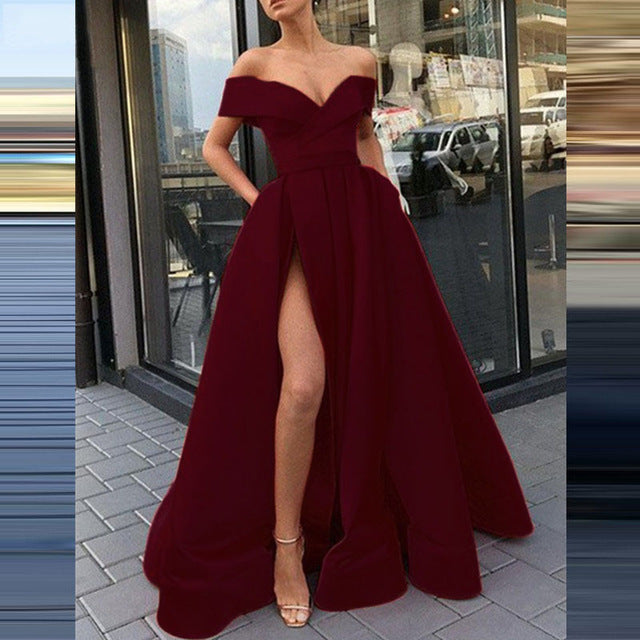Fudus Satin Kleid mit tiefem V-Ausschnitt, mehrfarbig und glamourös