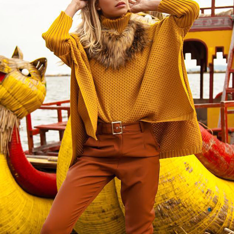 Damen Strickpullover mit hochgeschlossenem Kragen und strukturierter Maschenoptik Amawinc