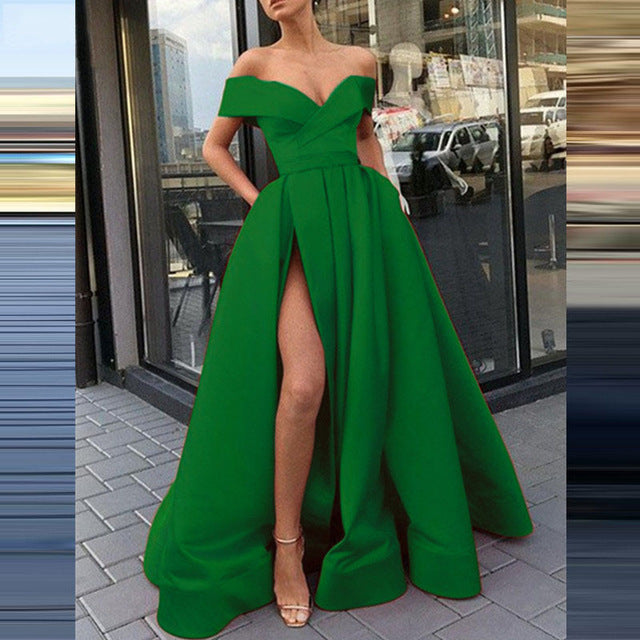 Fudus Satin Kleid mit tiefem V-Ausschnitt, mehrfarbig und glamourös