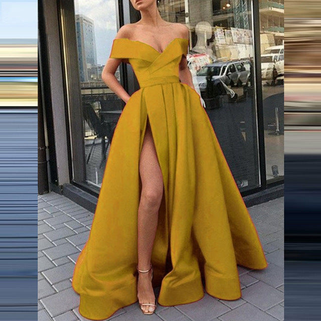 Fudus Satin Kleid mit tiefem V-Ausschnitt, mehrfarbig und glamourös