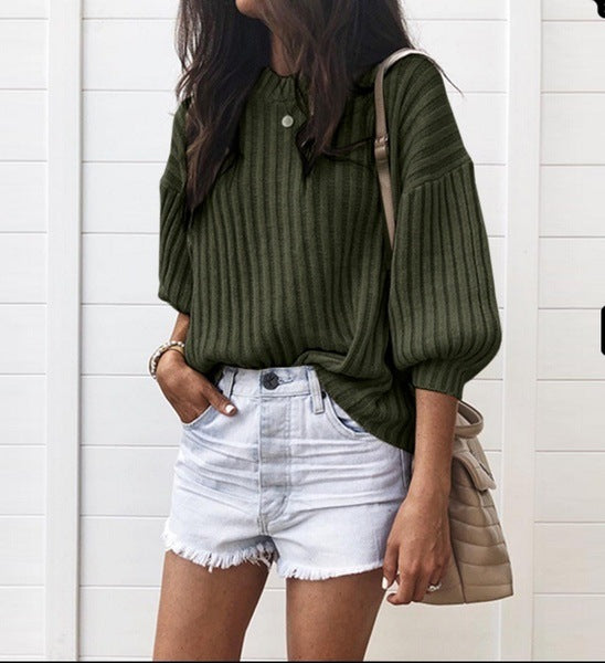 Damen Strickpullover mit modernem Rippdesign und lässigem Schnitt Amawinc