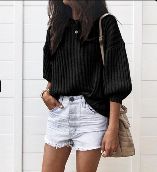 Damen Strickpullover mit modernem Rippdesign und lässigem Schnitt Amawinc