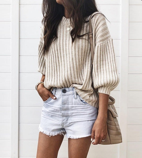 Damen Strickpullover mit modernem Rippdesign und lässigem Schnitt Amawinc