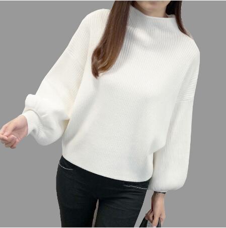 Damen Pullover mit voluminösen Ärmelabschlüssen und hohem Kragen Amawinc