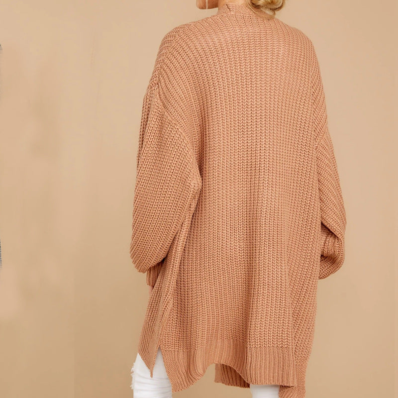 Damen Grobstrick Pullover mit weitem Schnitt und seitlichen Schlitzen Amawinc