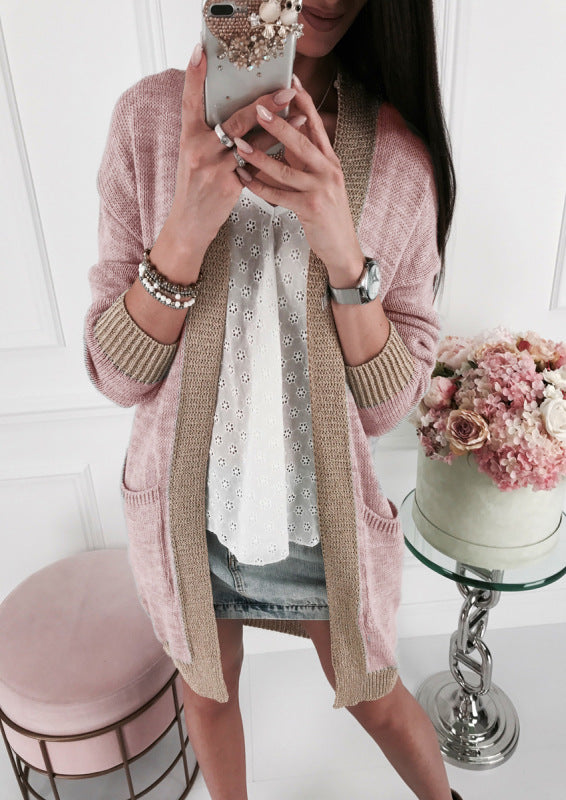 Damen Langarm Strickjacke mit edlen Kontrastdetails Amawinc