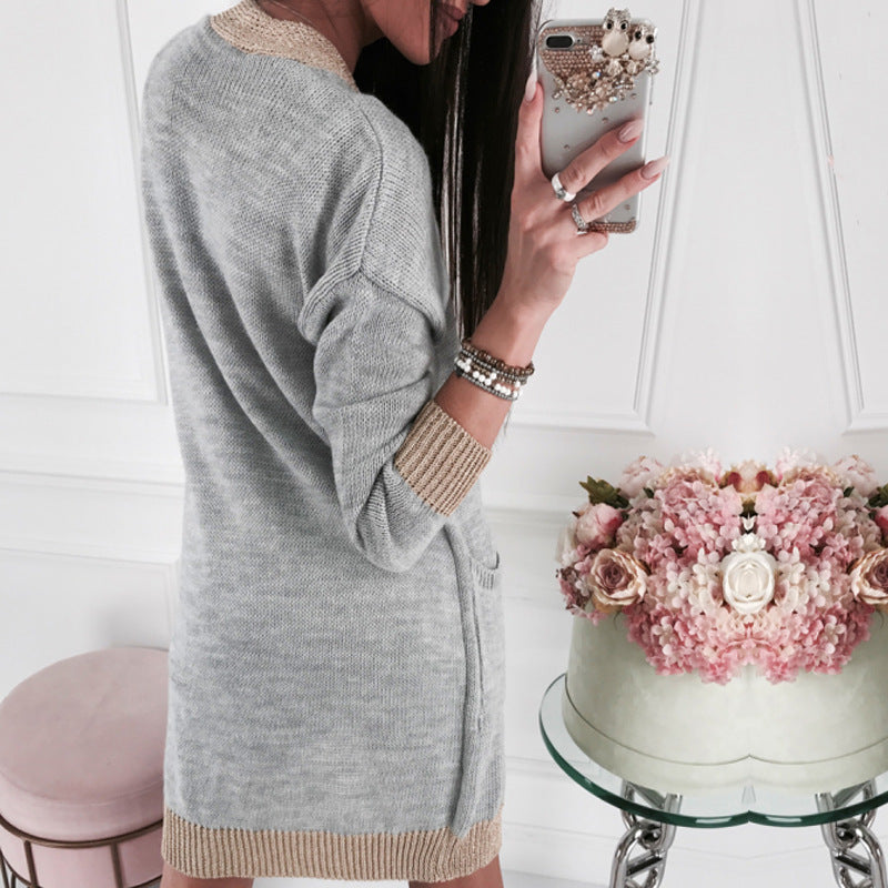 Damen Langarm Strickjacke mit edlen Kontrastdetails Amawinc