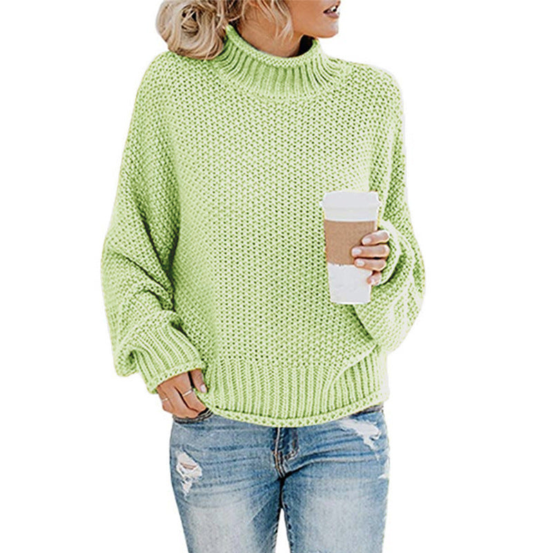Damen Grobstrickpullover mit hohen Kragen und lockerem Design Amawinc