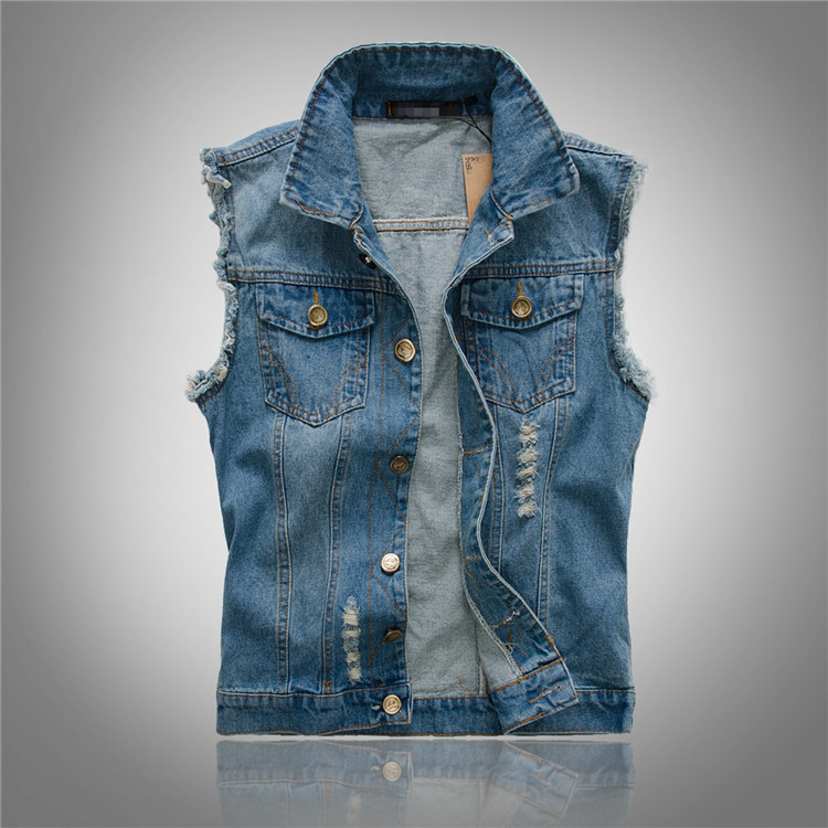 Gilet Denim Josiah Amawinc Vintage Moderne Sans Manches Finition Lavée Col Rétro Essentiel Pour Superposition