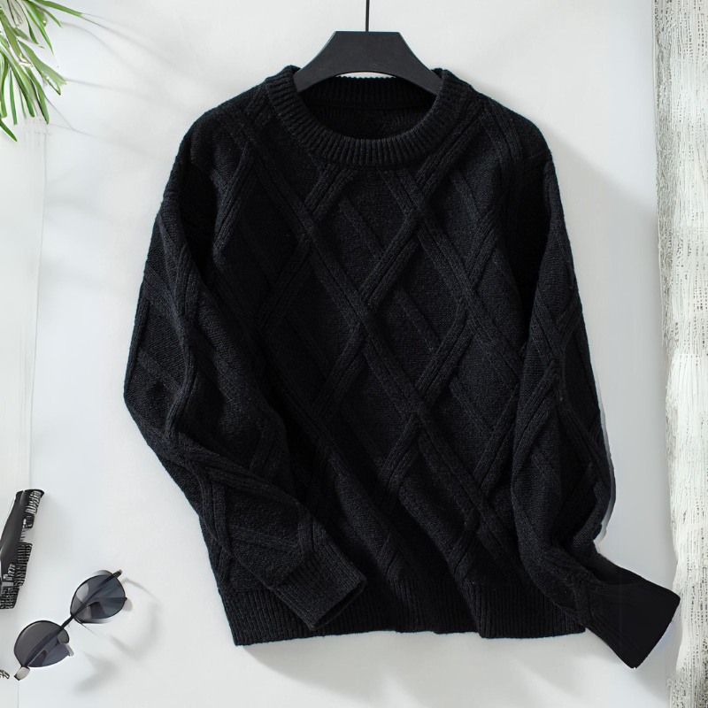 Pull En Maille Diana Motif Diamant Col Rond Bordures Côtelées Confortable Doux Chaud Idéal Pour L Hiver