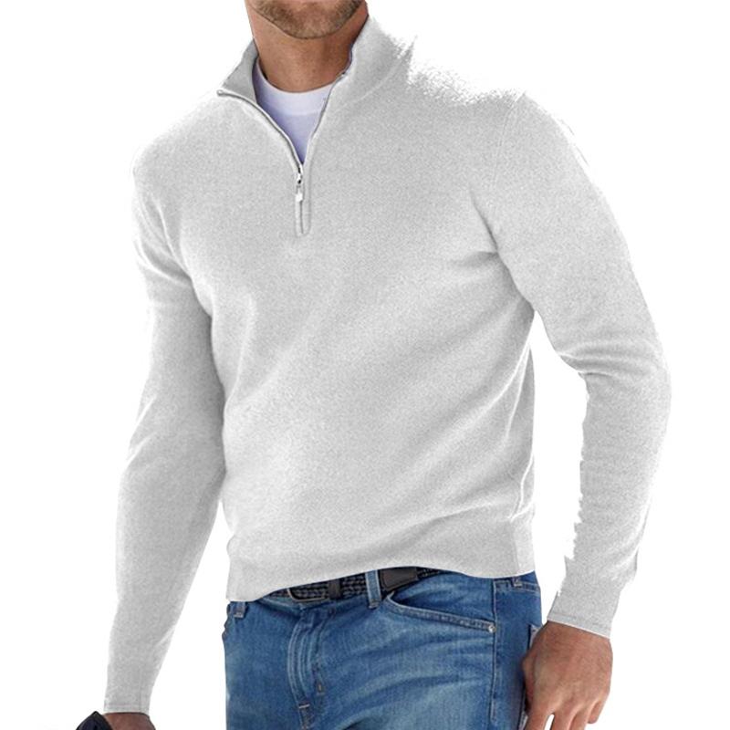 Pull À Demi Zip Pour Hommes En Maille Doux Et Chaud Coupe Décontractée Avec Bords Côtes Polyvalents Pour Superposition