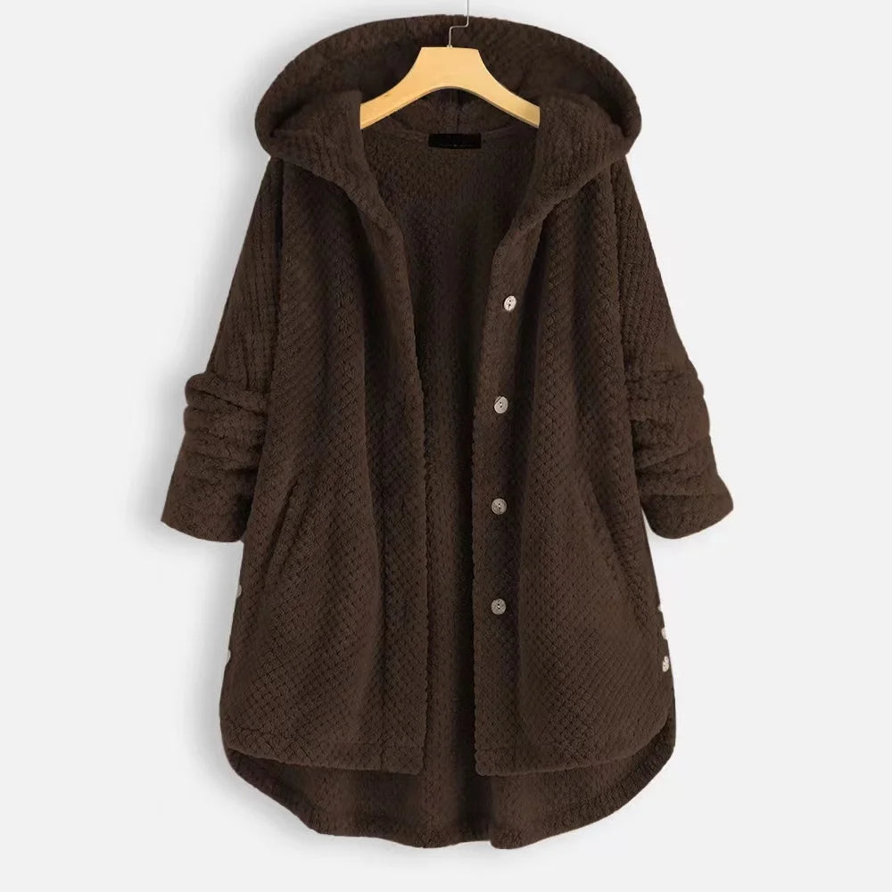 Veste Polaire Oversize À Capuche Nordique Avec Boutons Et Poches Frontales Confortables