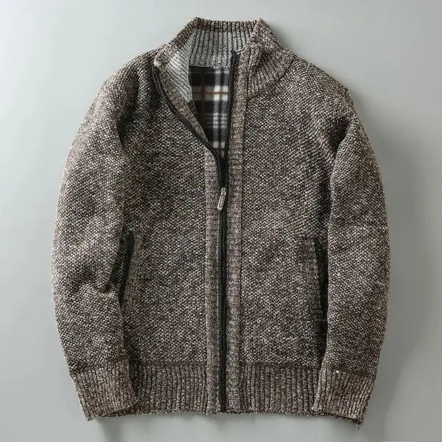 Cardigan En Laine Nordique Mi Long À Fermeture Éclair Côtelé Classique Pour Tenue Décontractée