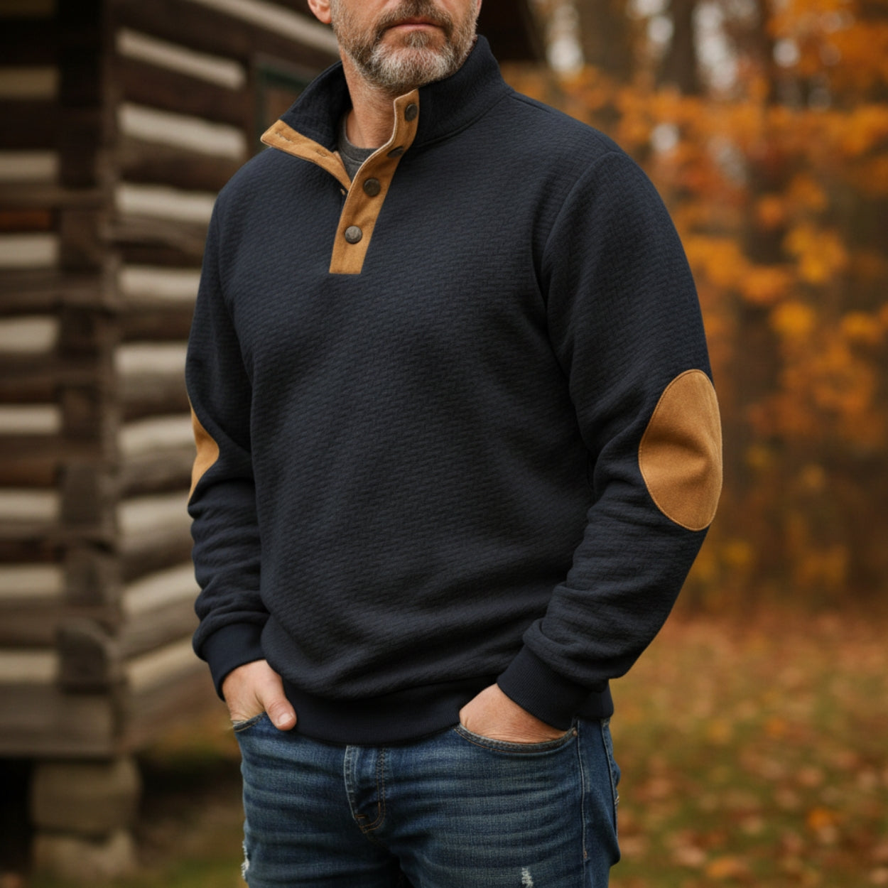 Amawinc Pull En Laine Pour Homme Col Montant Avec Coudières Et Patte De Boutonnage Coupe Décontractée