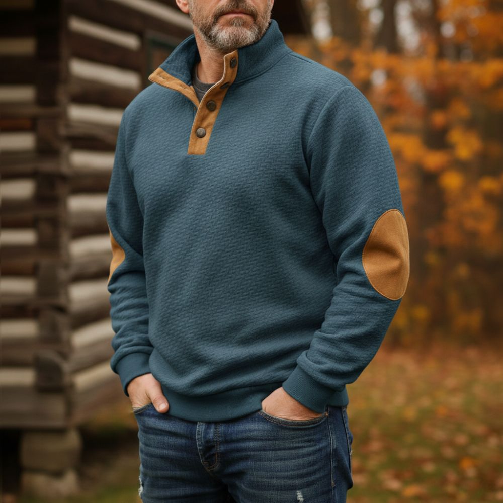 Amawinc Pull En Laine Pour Homme Col Montant Avec Coudières Et Patte De Boutonnage Coupe Décontractée