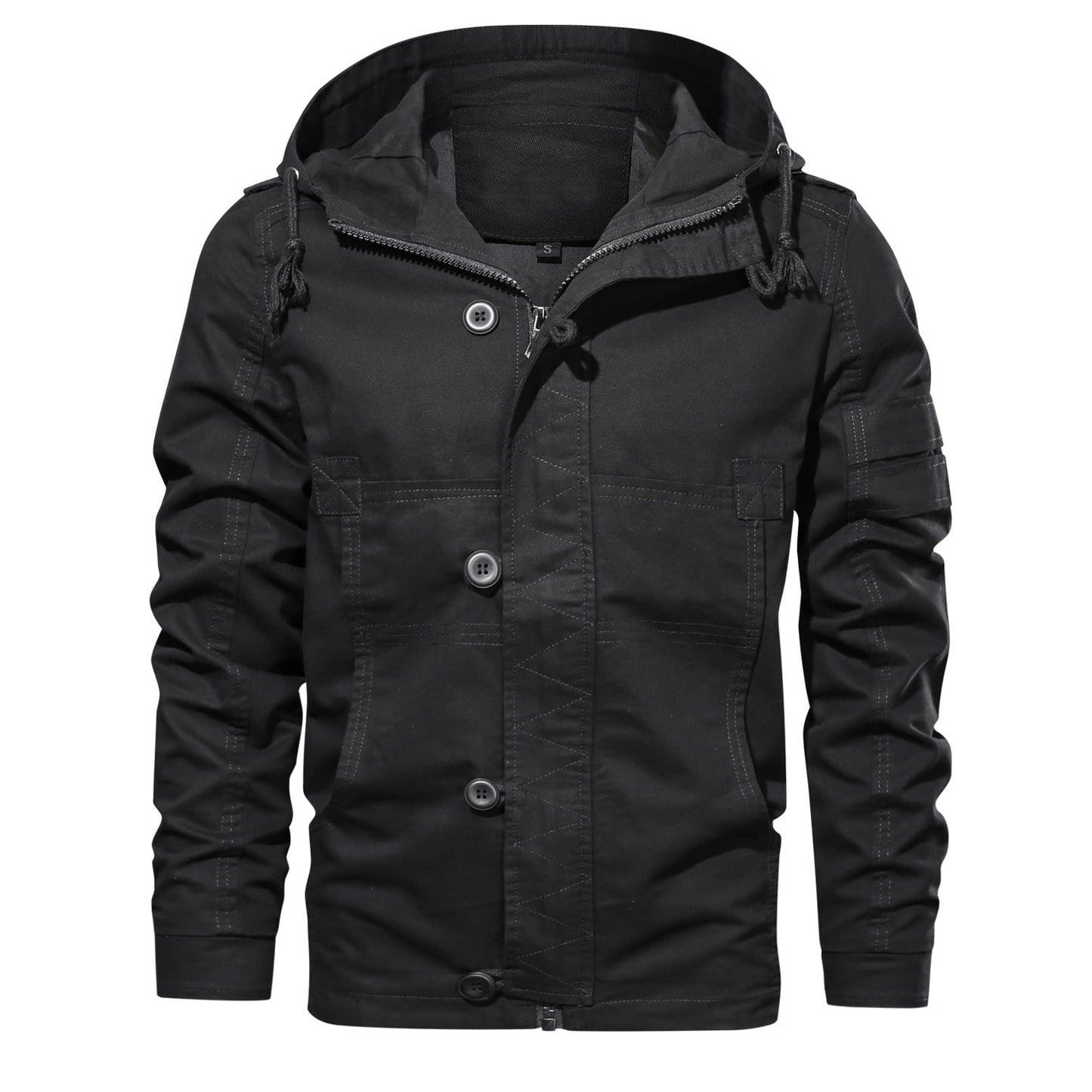 Veste Utilitaire Silas Olive Pour Homme Capuche Ajustable Poches Multiples Durable Extérieur Tout Temps