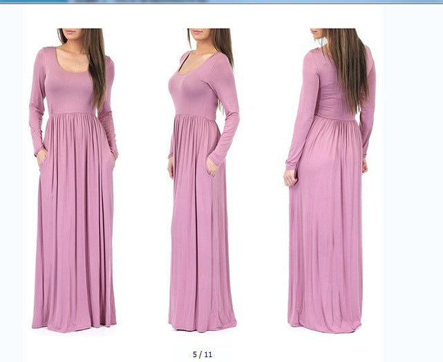 Damen Alltagstaugliches Maxikleid mit praktischen Taschen und fließendem Schnitt Amawinc