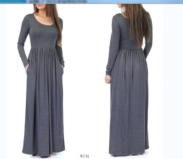 Damen Alltagstaugliches Maxikleid mit praktischen Taschen und fließendem Schnitt Amawinc