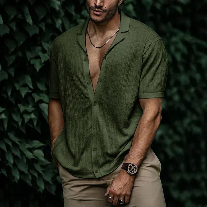 Chemise Homme Manches Courtes Léger Respirant en Lin et Coton Décontractée Coupe Vacances Été