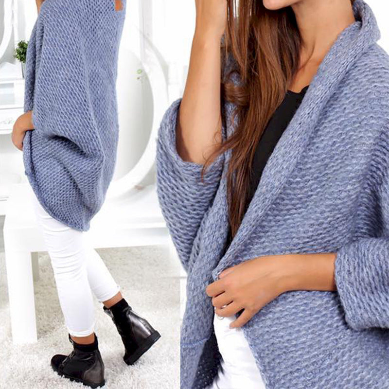 Damen lässige Strickponcho mit weitem Schnitt und eleganten Details Amawinc