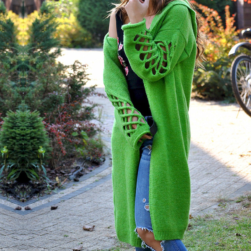 Damen stylische Strickjacke mit floralem Muster und offenen Ärmeln Amawinc