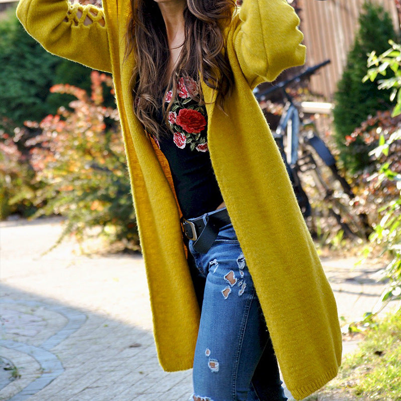 Damen stylische Strickjacke mit floralem Muster und offenen Ärmeln Amawinc