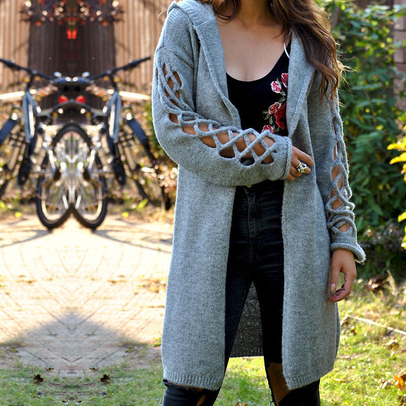 Damen stylische Strickjacke mit floralem Muster und offenen Ärmeln Amawinc