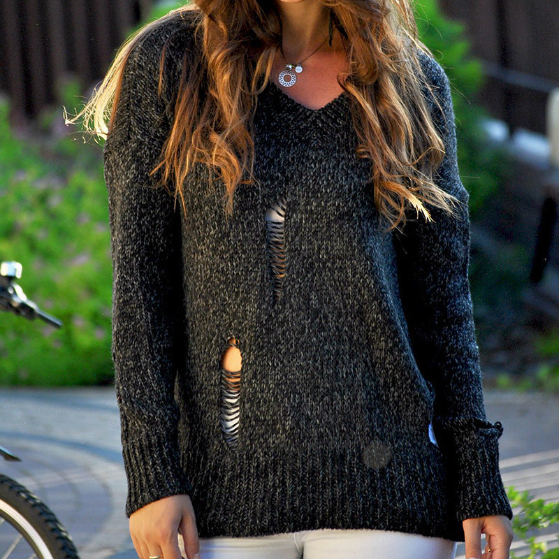 Damen Grobstrickpullover mit innovativem Schnitt und lässigen Details Amawinc