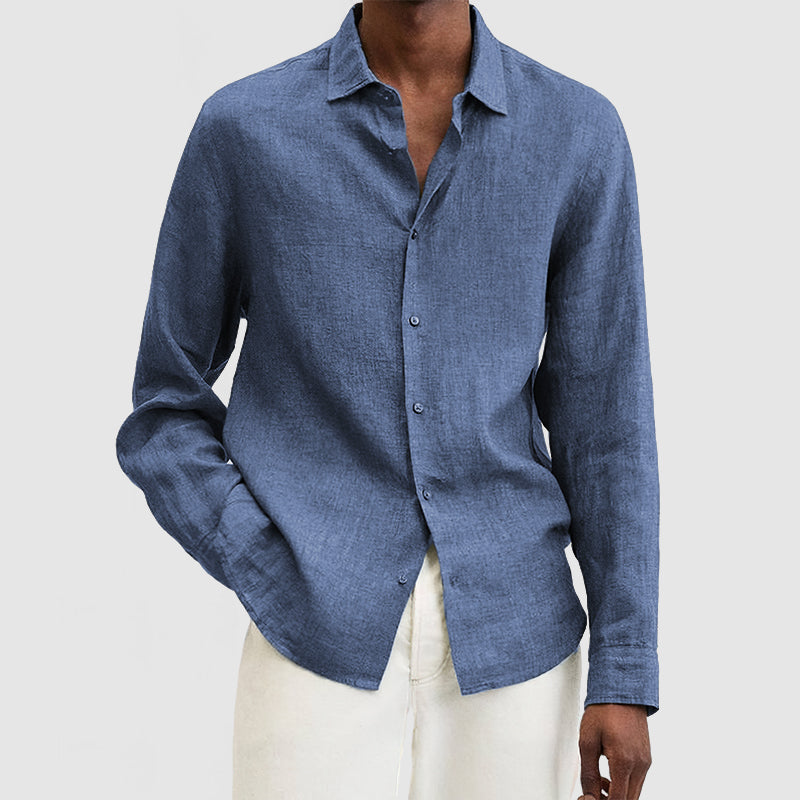 Chemise Homme En Lin Style Nordique Décontracté Manches Longues Respirante Matériau Naturel Confort Quotidien