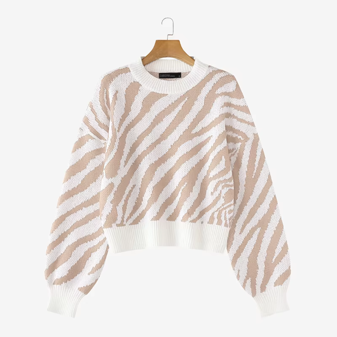 Pull Tricot Rayé Livia À Motif Zèbre Oversize Doux Et Respirant Coupe Décontractée Élégante