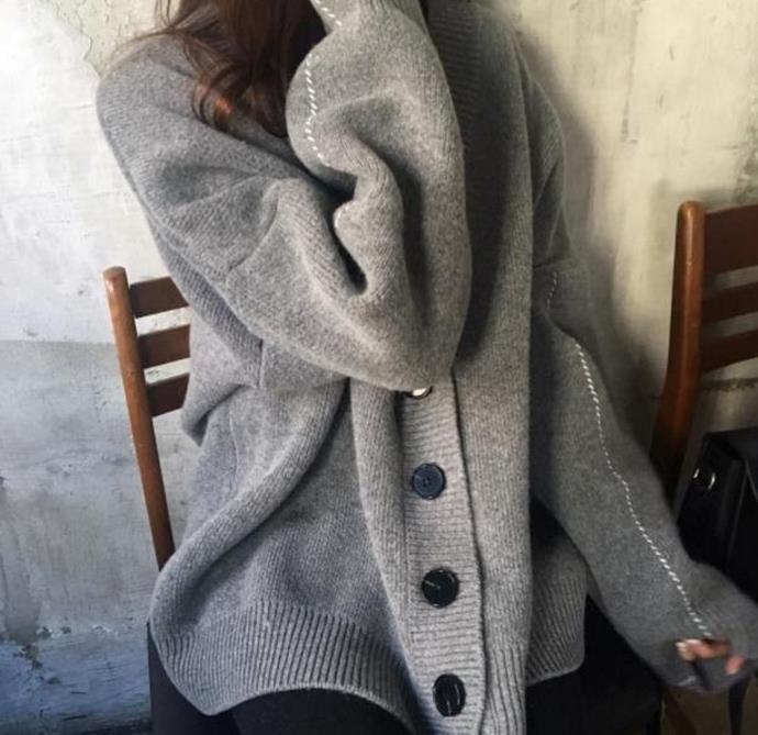 Damen lässige Strickjacke mit übergroßem Schnitt und großen Knöpfen Amawinc