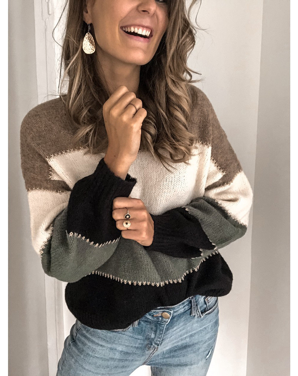 Damen Pullover mit modernem Streifenmuster und lässigem Schnitt Amawinc