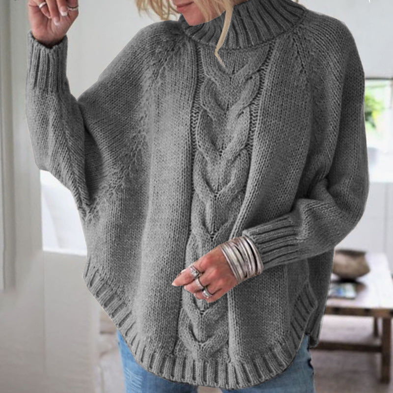 Damen Grobstrickpullover mit hohem Kragen und detailreicher Zopfmusterung Amawinc